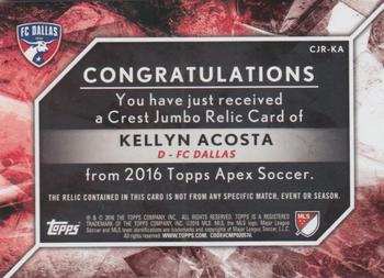 2016 Topps Apex MLS - Crest Jumbo Relics Purple Shield #CJR-KA Kellyn Acosta Back
