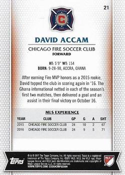 2017 Topps MLS #21 David Accam Back