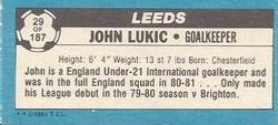 1981-82 Topps Footballer - Singles #29 John Lukic Back