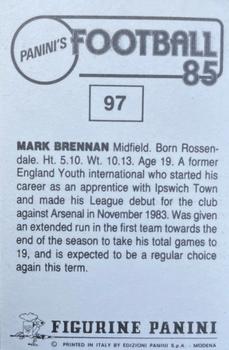 1984-85 Panini Football 85 (UK) #97 Mark Brennan Back