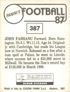 1986-87 Panini Football 87 (UK) #387 John Fashanu Back