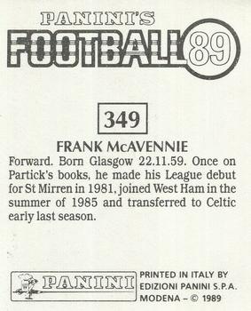 1988-89 Panini Football 89 (UK) #349 Frank McAvennie Back