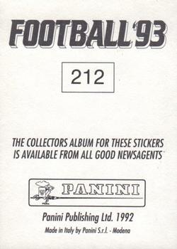 1992-93 Panini Football '93 (England) #212 Dane Whitehouse Back