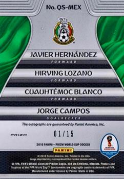 2018 Panini Prizm FIFA World Cup - Quad Signatures Prizms Silver #QS-MEX Hirving Lozano / Javier Hernandez / Jorge Campos / Cuauhtemoc Blanco Back