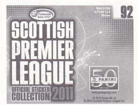 2011 Panini Scottish Premier League Stickers #92 Anthony Stokes Back