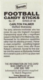 1992-93 Barratt Football Candy Sticks #27 Carlton Palmer Back