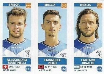 2017-18 Panini Calciatori Stickers #593 Alessandro Martinelli / Emanuele Ndoj / Lautaro Rinaldi Front