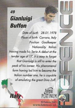 2003 Futera Platinum World Football #49 Gianluigi Buffon Back