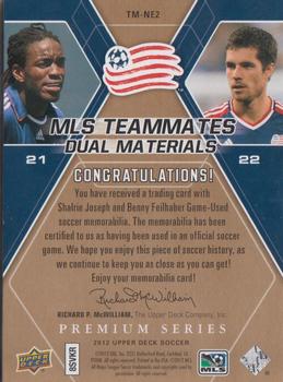 2012 Upper Deck MLS - MLS Teammates Dual Materials Premium Series #TM-NE2 Benny Feilhaber / Shalrie Joseph Back