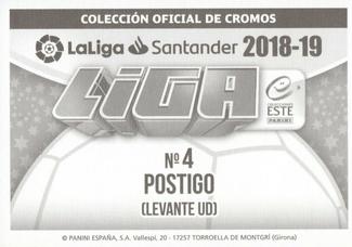 2018-19 Panini LaLiga Santander Este Stickers - Levante #4 Postigo Back