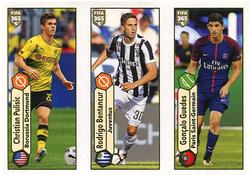 2018 Panini FIFA 365 Stickers #131a/131b/131c Christian Pulisic / Rodrigo Bentancur / Gonçalo Guedes Front