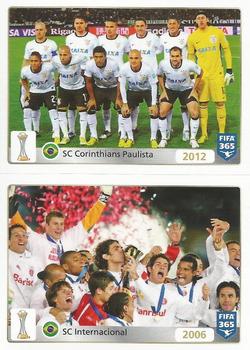 2015-16 Panini FIFA 365 The Golden World of Football Stickers #17 / 18 2012: SC Corinthians Paulista / 2006: SC Internacional Front