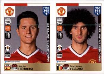 2015-16 Panini FIFA 365 The Golden World of Football Stickers #322 / 326 Ander Herrera / Marouane Fellaini Front