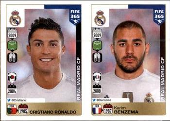 2015-16 Panini FIFA 365 The Golden World of Football Stickers #399 / 400 Cristiano Ronaldo / Karim Benzema Front