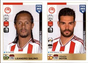 2015-16 Panini FIFA 365 The Golden World of Football Stickers #524 / 525 Leandro Salino / Alberto Botía Front