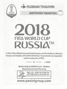 2018 Panini FIFA World Cup: Russia 2018 Update Stickers #211 Florian Thauvin Back