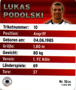 2010 Rewe DFB Team #10 Lukas Podolski Back