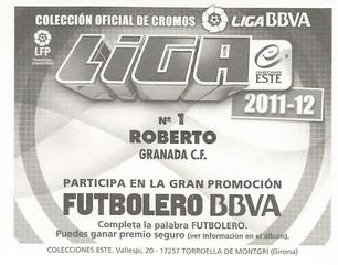 2011-12 Panini Este Spanish LaLiga Stickers #183 Roberto Back