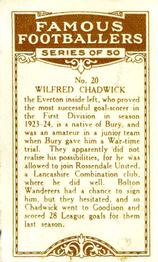 1924 British American Tobacco Famous Footballers #20 Wilf Chadwick Back