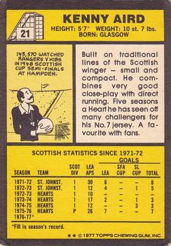 1977-78 Topps Footballers (Scottish, Yellow backs) #21 Kenny Aird Back