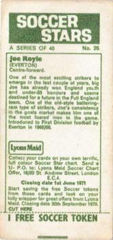 1970-71 Lyons Maid Soccer Stars #26 Joe Royle Back
