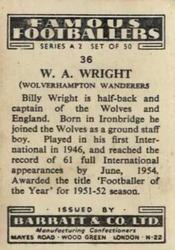 1954 Barratt & Co. Famous Footballers (A2) #36 Billy Wright Back