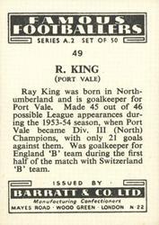 1954 Barratt & Co. Famous Footballers (A2) #49 Ray King Back