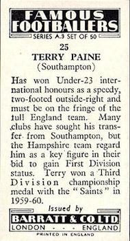 1961 Barratt & Co. Famous Footballers (A9) #25 Terry Paine Back