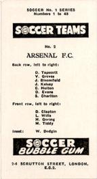 1957-58 Soccer Bubble Gum Soccer Teams Series 1 #2 Arsenal F.C. Back