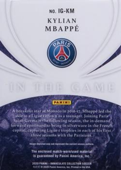2020 Panini Immaculate Collection - In the Game Patches #IG-KM Kylian Mbappe Back
