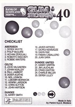 2001-02 Panini Scottish Premier League Gum Stickers #40 Ulises De la Cruz Back