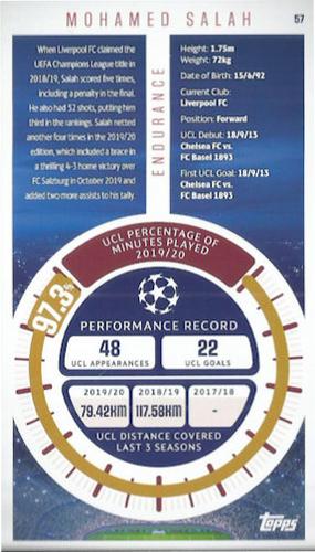 2020-21 Topps UEFA Champions League Best of the Best #57 Mohamed Salah Back