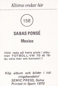 1970 Semic Press Fotboll VM 70 #158 Sabas Ponce Back