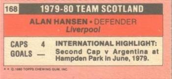 1980-81 Topps Footballer (Pink Back) - Singles #168 Alan Hansen Back