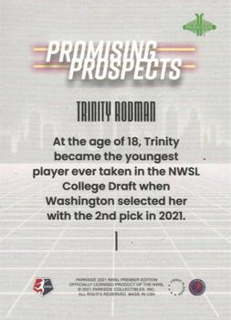 2021 Parkside NWSL Premier Edition - Promising Prospects Red #1 Trinity Rodman Back