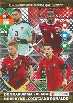 2021 Panini Adrenalyn XL Road to FIFA World Cup Qatar 2022 #5 Gianluigi Donnarumma / David Alaba / Kevin de Bruyne / Cristiano Ronaldo Front