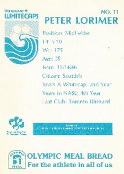1982 Olympic Meal Bread Vancouver Whitecaps #NNO Peter Lorimer Back