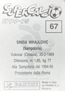 1994-95 Panini Supercalcio Stickers #67 Sinisa Mihajlovic Back