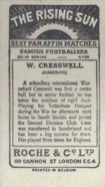 1927 Roche & Co. Ltd The Rising Sun Famous Footballers #38 Warney Cresswell Back