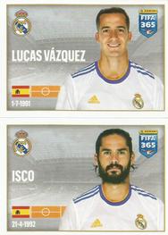 2022 Panini FIFA 365 The Golden World of Football #128a / 128b Lucas Vázquez / Isco Front