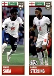 2022 Panini FIFA 365 The Golden World of Football #372a / 372b Bukayo Saka / Raheem Sterling Front