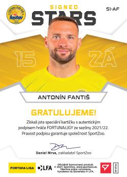 2021-22 SportZoo Fortuna:Liga - Signed Stars Level 1 #S1-AF Antonin Fantis Back