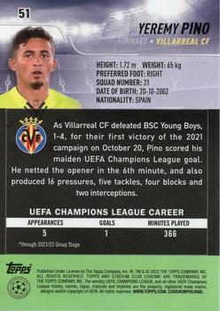 2021-22 Stadium Club Chrome UEFA Champions League #51 Yeremy Pino Back