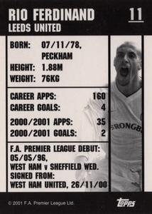 2001 Topps F.A. Premier League Mini Cards (Topps Bubble Gum) #11 Rio Ferdinand Back