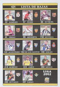 2001-02 Mundicromo Las fichas de la Liga 2002 #421 Lista de bajas Front