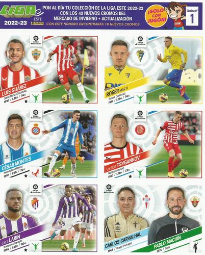 2022-23 Panini LaLiga Santander Este Stickers - Mercado de Invierno Jugon Sheets #1 Luis Suarez / Roger Marti / Cesar Montes / Viktor Tsygankov / Cyle Larin / Carlos Carvalhal / Pablo Machin Front