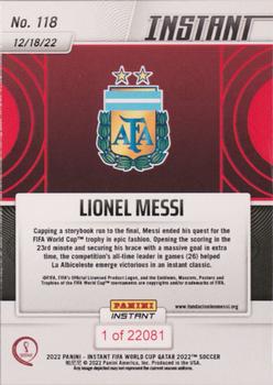 2022 Panini Instant FIFA World Cup Qatar #118 Lionel Messi Back