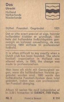 1970 Dandy Gum Football Clubs Colours Serie X #114 Dos Utrecht Back