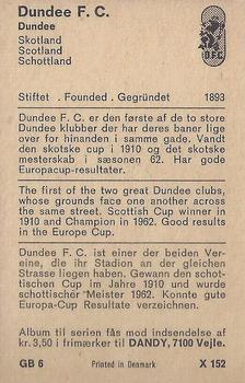 1970 Dandy Gum Football Clubs Colours Serie X #152 Dundee F. C. Back