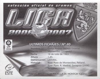 2006-07 Panini Liga Este Stickers - Ultimos Fichajes #40 Diogo Back